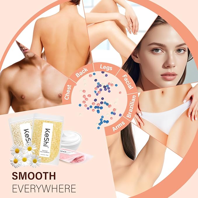 KeShi Waxing Kit, Painless Hair Removal Wax Warmer with 6 Bags Hard WaxBeans for Full Body, Legs, Face, Eyebrows & Bikini— Ideal for Both Women & Men(Orange)