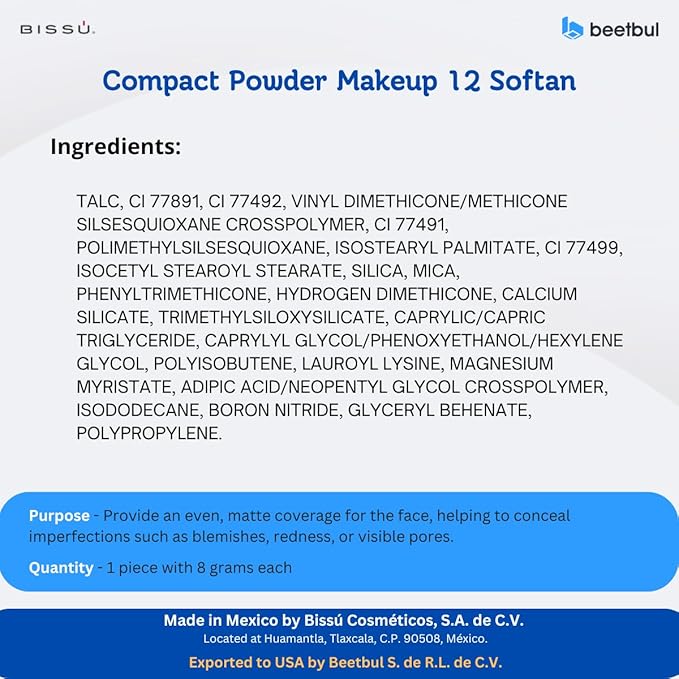 Beetbul Makeup & Exfoliation Kit - Bissú Compact Powder + 1 Medium Velvet Puff + 2 Finger Puffs + 1 Facial Exfoliating Sponge (12 Softan, One Size)