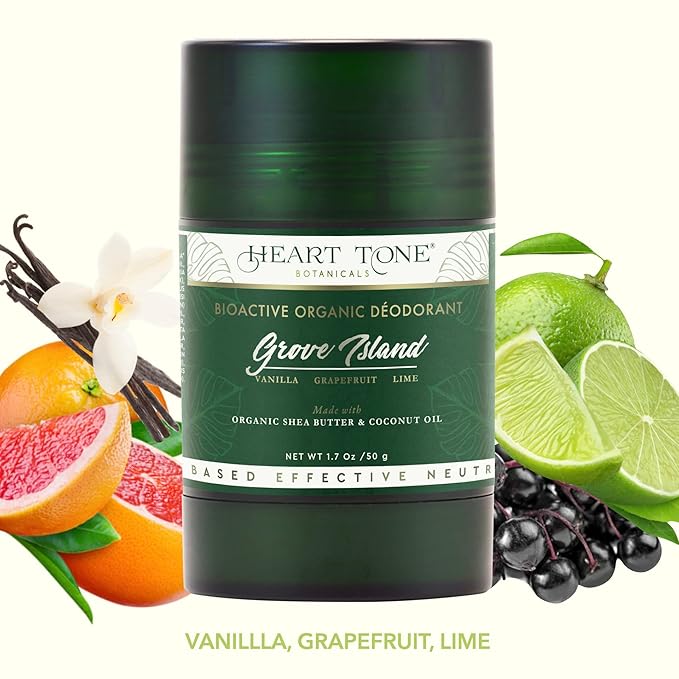 Natural Deodorant | Bioactive | Aluminum & Baking Soda Free | 24HR Protection | Men & Women | Grove Island Scent - Vanilla, Grapefruit, & Lime