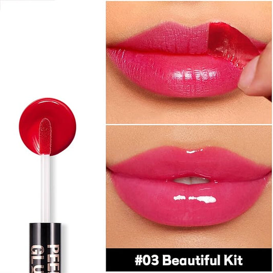 Liquid Lipstick with Clear Lip oil, Dual-Ended Peel-Off Lip Gloss, Long-Lasting Water-proof Lip Gloss (Peach)