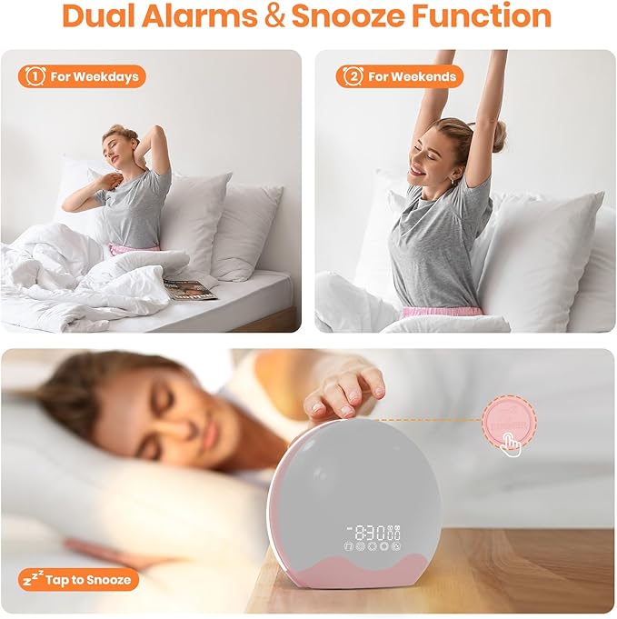 Wake up Light, Sunrise Alarm Clock with 10,000 Lux Therapy Light, Light Therapy Lamp with 20 Brightness & 4 Color Temperature, 11 Color Lights, Dual Alarm & Snooze Function
