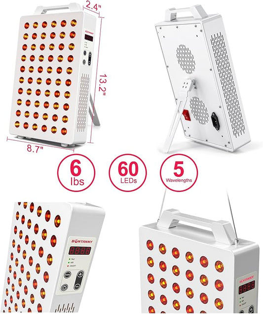 Red Light Therapy, 630/660/810/830/850nm 5 Wavelengths Red Near Infrared Light Device with 60 Dual Chip Clinical Grade LEDs, Remote Control, Timer for Face, Body, Pain Relief, BO-300 (White)