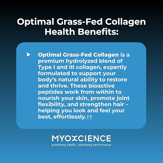 MYOXCIENCE Optimal Grass-Fed Collagen Powder | Bovine Collagen Peptides | Supports Collagen Production, Joint Health, Skin Elasticity, and More (30 Servings)