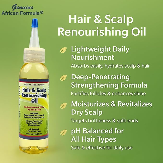 Hair & Scalp Renourishing Oil 4oz (118.29ml) | Lightweight Natural Treatment with Essential Oils, Shea Butter & Vitamin E | Strengthens, Nourishes & Restores Dry, Brittle Hair & Split Ends