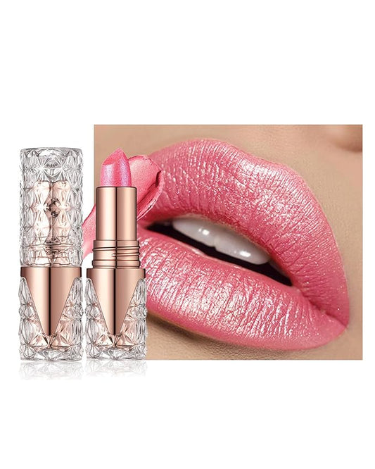 Glitter Metallic Shimmer Coral Pink Lipstick Long Lasting,Diamond High Pigmented Red Metallic Matte Liquid Lipstick Non-Stick Lip Gloss,Transferproof Lip Color Lip Stick Makeup for Women-02