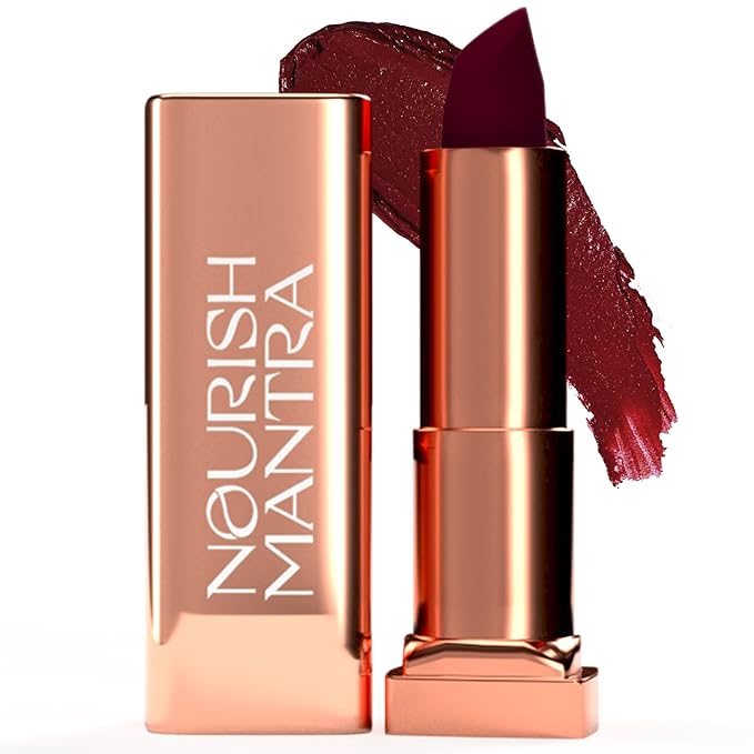 NOURISH MANTRA Creamy Matte Lipstick - Vedic Rose | Non-drying, Highly Pigmented | Matte Finish | Enriched with Castor Oil & Vitamin E | Lipstick for Women | 4 g