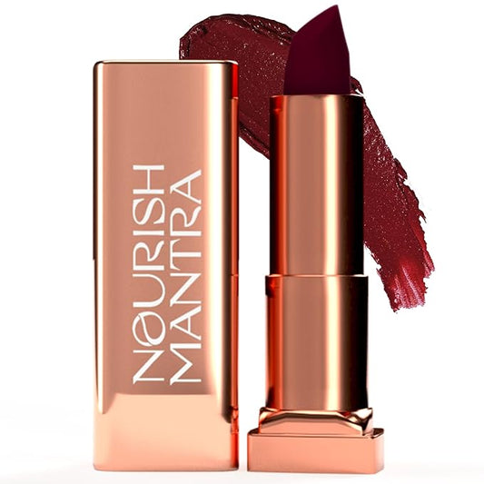 NOURISH MANTRA Creamy Matte Lipstick - Vedic Rose | Non-drying, Highly Pigmented | Matte Finish | Enriched with Castor Oil & Vitamin E | Lipstick for Women | 4 g