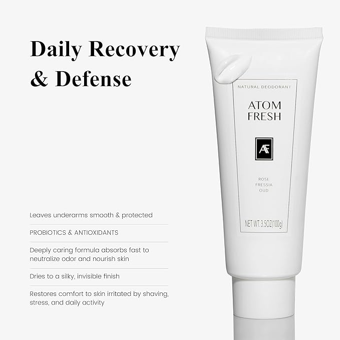 Atom Fresh Natural Whole Body Deodorant Cream – 72H Long-Lasting Odor Control – Aluminum-Free, Baking Soda-Free – With Amino Acids & Probiotics – Fast-Absorbing, No Residue – Ocean Breeze – 3.5 oz