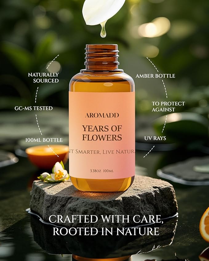 Aromadd Years of Flowers Diffuser Oil Inspired by Luxury Hotel Scent, Essential Oils for Waterless Diffuser, Freesia & Osmanthus, Long-Lasting & Natural Home Fragrance - 3.38 fl oz (100 mL)