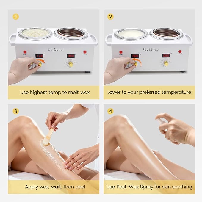 SUERBEATY Wax Pot for Hair Removal, Professional Double Waxing Pot with LED Digital Display, Salon & Home Waxing Kit for Women with Adjustable Temp, 300g Beads, 50 Sticks, 20 Collars, Post Wax Spray