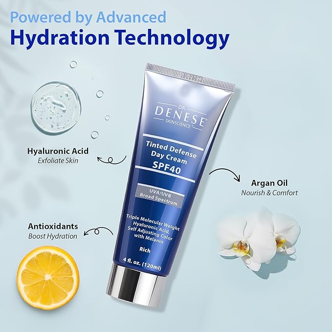 Dr. Denese SPF 40 Defense Day Cream 4 fl oz -Natural Tinted Moisturizer & Daily Sunscreen for Radiant Hydrated Skin–BB Cream with Antioxidants for Smooth Even Tone–Universal Shade for All Skin Types