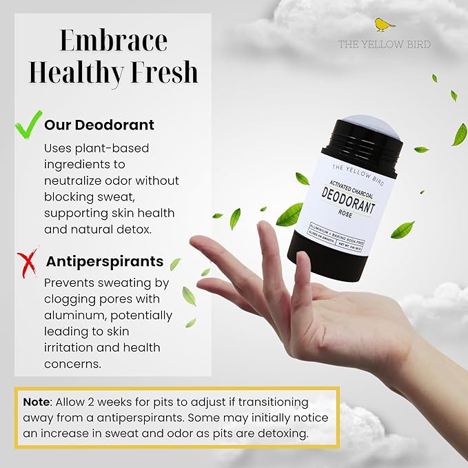 All Natural Rose Deodorant - Baking Soda & Aluminum Free. Includes Essential Oils, Magnesium, Charcoal for Adults, Kids, Sensitive Skin. Vegan | 3oz | Made in USA