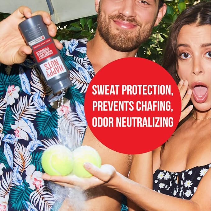 HAPPY NUTS Comfort Powder - Anti Chafing & Deodorant, Aluminum-Free, Sweat and Odor Control for Jock Itch, Groin and Men's Private Parts 4 Oz (Pack of 1), Fragrance-Free