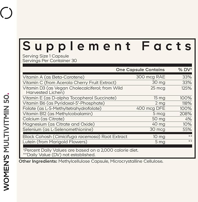 Codeage Women’s Multivitamin 50 - Essential Vitamins for Women Over 50, Methylated Folate, Magnesium, Selenium, Vitamin B6, B12, D3 Antioxidants - 1 Pill Per Serving - Gluten-Free - 30 Capsules
