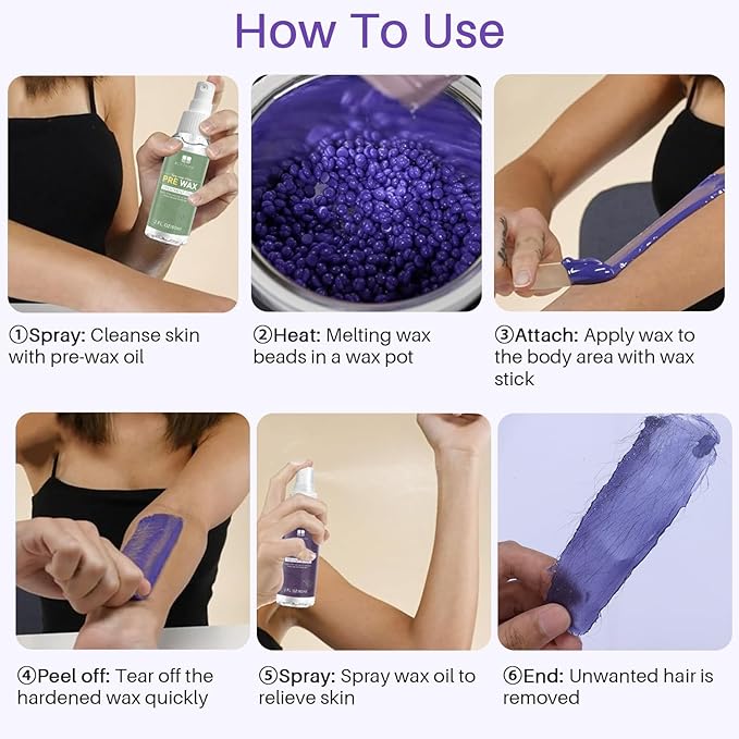 BLITZWAX 2.5lbs Hard Wax Beads for Hair Removal Lavender Waxing Beans for Sensitive Skin, Face, Eyebrows, Brazilian, Legs and Bikini - with 2 Silicone Sticks and 2 Wax Oils for Home and Salon Use