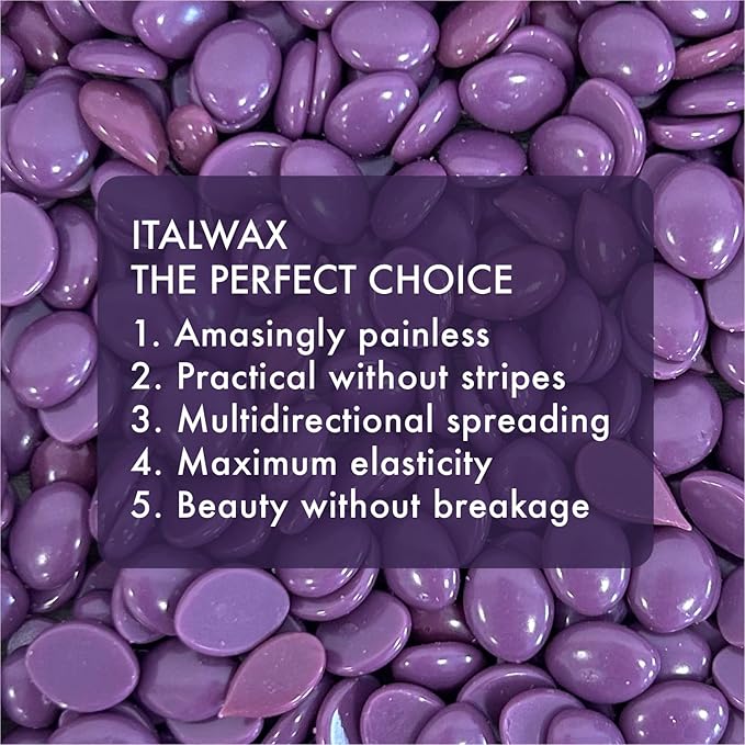 Italwax Plum - 1kg / 2.2lb - Hard wax beads for hair removal - Natural formulation ideal for all skin type - Fruit aroma - Recommended for Bikini Area and Armpits