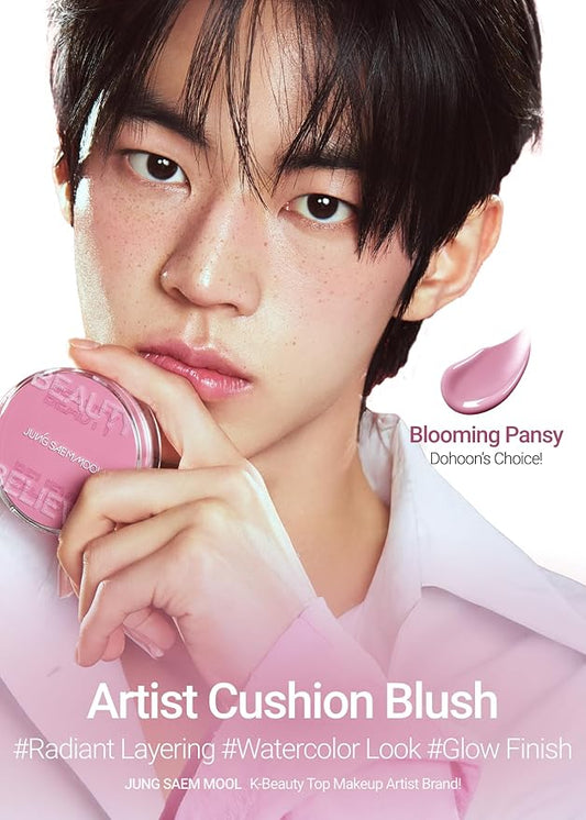 JUNGSAEMMOOL Artist Cushion Blush (Blooming Pansy) | Easy to Blend, Lightweight, Hydrating Korean Makeup Cushion Blush for Dewy & Glowing Cheeks