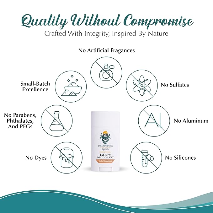 Extra Strength Tallow Deodorant - Aluminum-Free - Baking Soda, Beeswax, Coconut Oil, and Mango Butter - Vanilla and Sandalwood Deodorant for Men and Women - 3 oz