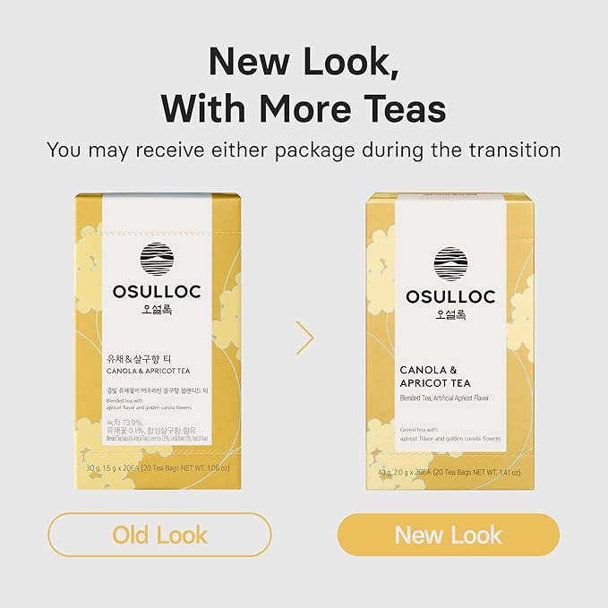 OSULLOC Canola & Apricot Tea (Aromatic Canola flower & Apricot), Premium Blended Tea from Jeju, Tea Bag Series 20 count