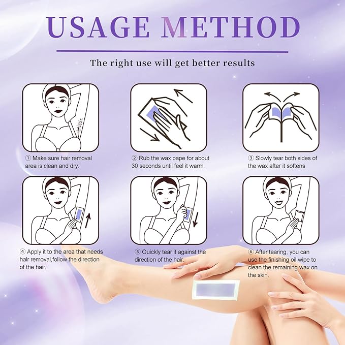 72PCS Wax Strips for Hair Removal, 48 Body & 24 Face Wax Strips with 8 calming Oil Wipes, At Home Waxing Kit for Women & Men - Body, Arms, Legs, Back, Bikini & Brazilian, Hypoallergenic All Skin Types