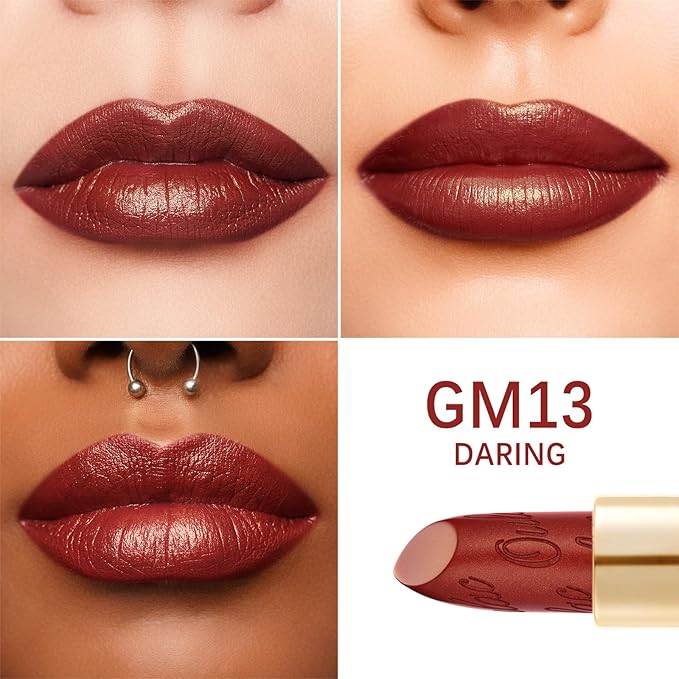 Oulac Matte Plummy Red Lipstick with Glow Metallic Finish - Vegan Lipstick for Women, Creamy Texture, Hydrating Clean Beauty Formula, High-End Magnetic Hook Design, GM13 Daring
