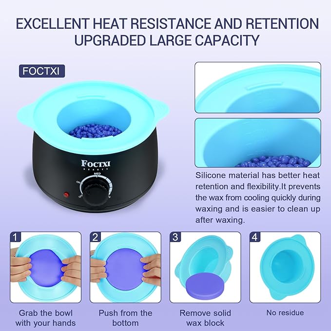 Premium Waxing Kit for Women, Wax Warmer Hair Removal at Home with Beads & Silicone Pot, Hard Wax Warmer for Face, Legs, and Body, Machine, 5 Pack Beads, Accessories, Black
