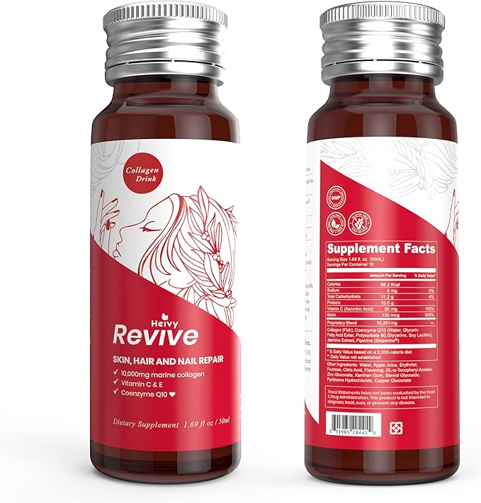 Liquid Collagen for Women, Collagen Drink with 10,000mg Marine Collagen Peptides, Collagen Liquid for Women for Hair Growth, Skin Repair, Nail Strength, 1.69 Fl Oz (Pack of 10)