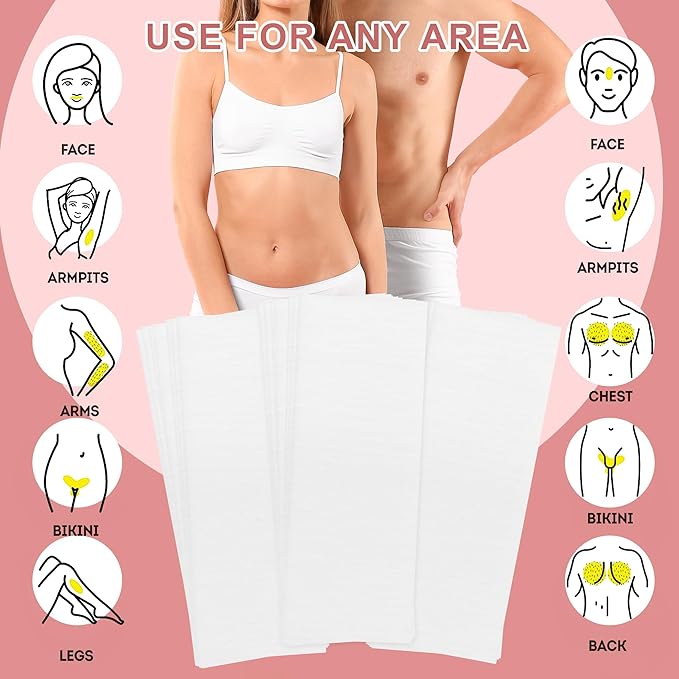 600-Count Non Woven Wax Strips, 2 Size Body and Facial Epilating Wax Strips Paper for Hair Removal, Beauty Waxing Strips for Leg Face Chest Back and Bikini