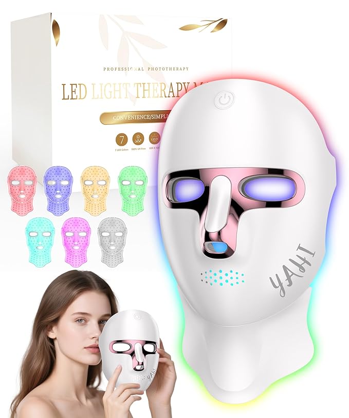 Yahi Red Light Therapy for Face and Neck, Rechargeable and Ergonomic Design for Home & Travel, Cordless Face Mask Light Therapy, White