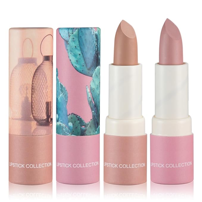 2PCS Matte Nude Lipstick Set Velvet Lip Gloss Nude Lip Stain Paper Tube Lipsticks Non-Stick Cup Waterproof Long Lasting Matte Lipstick for Women Daily