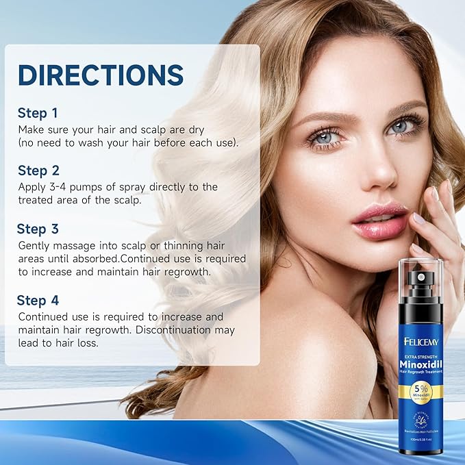 5% Minoxidil for Men and Women Hair Growth, Minoxidil Spray For Beard Growth Serum, Combat Hair Thinning and Loss, Strengthen Regrowth Treatment 3.38 Fl Oz