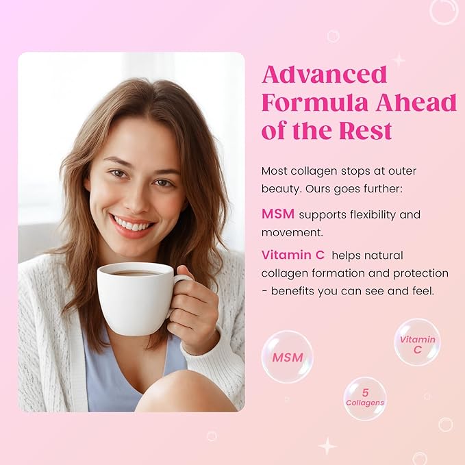 Venture Pal Multi Collagen Protein Powder Type I, II, III, V, X - Hydrolyzed Collagen Peptides MSM + GC & Vitamin C Collagen Supplement for Women & Men | Joint, Hair, Skin & Nail Support | Non-GMO