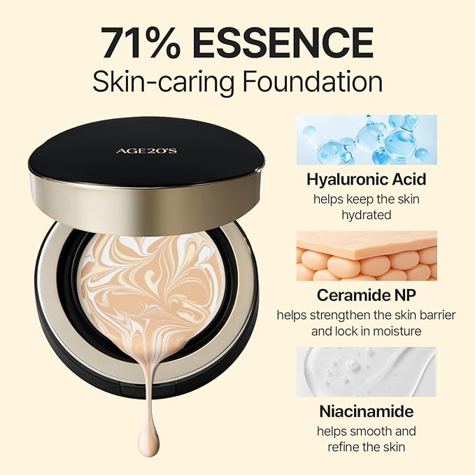 [NEW] AGE20'S Signature Essence Pact | 27W WARM HONEY | Vegan Korean Cushion Foundation | Pack of 1 | Cream Foundation, Dewy & Glow Finish, Natural Coverage, SPF 50+