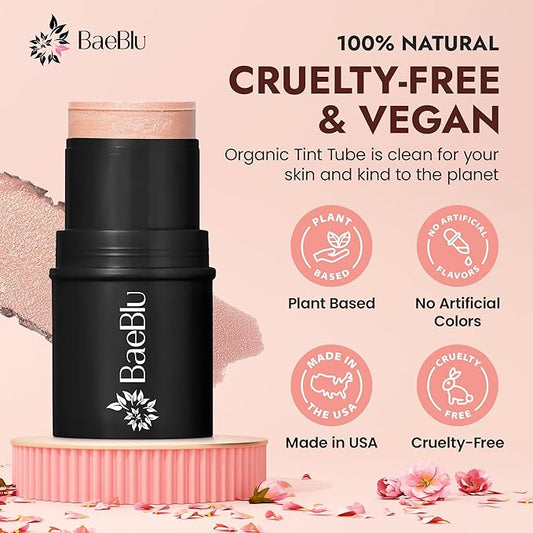 Organic Blush Tube, Moscato - 100% Natural Vegan Cream Blush Sticks, Multi-Use Bronzer, & Highlighter for Lips, Cheeks & Eyes, Buildable Shimmer, Gluten-Free, Paraben-Free, Made in USA