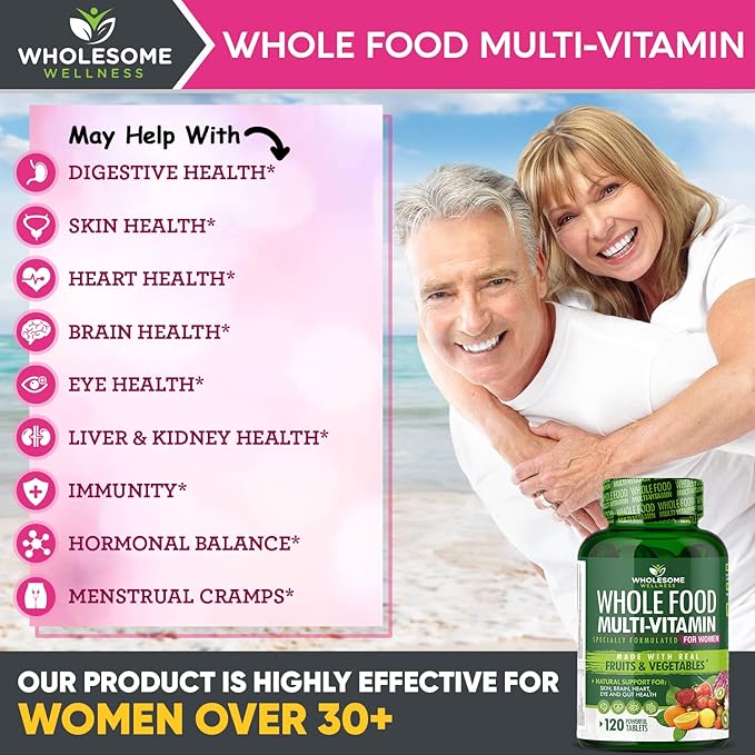 Wholesome Wellness Whole Food Multivitamin for Women - Natural Multi Vitamins, Minerals, Organic Extracts - 120 Tablets