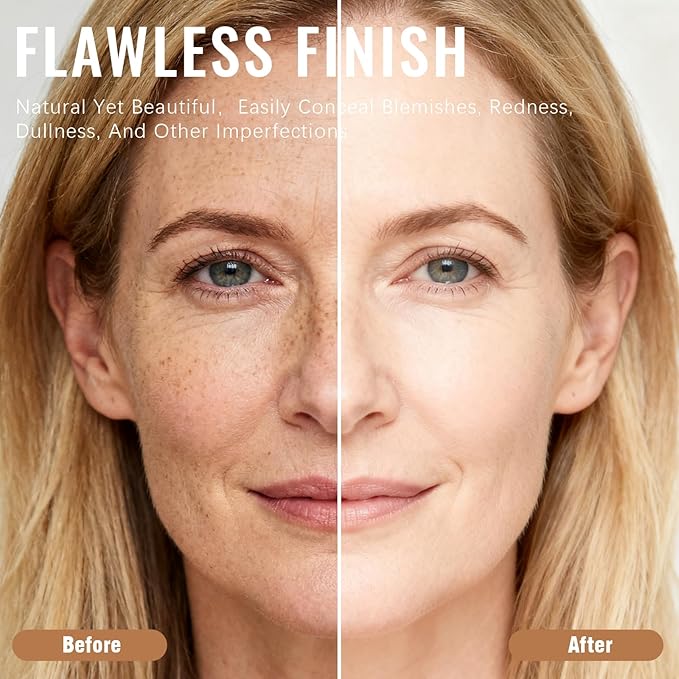 2-in-1 Color Changing Foundation, Long-Lasting, Waterproof, Sweat-Proof, Lightweight, Medium to Full Coverage, Natural Look for All Skin Types (1 Fl Oz (Pack of 2))