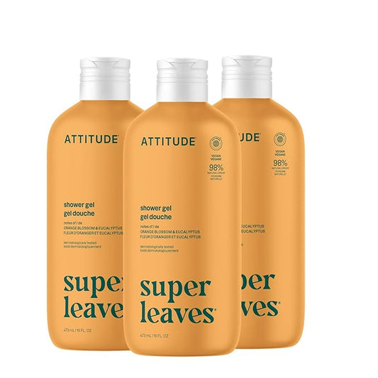 ATTITUDE Body Wash, EWG Verified Shower Gel, Dermatologically Tested, Plant and Mineral-Based, Vegan Personal Care Products, Orange Blossom & Eucalyptus Scent, 16 Fl Oz (Pack of 3)