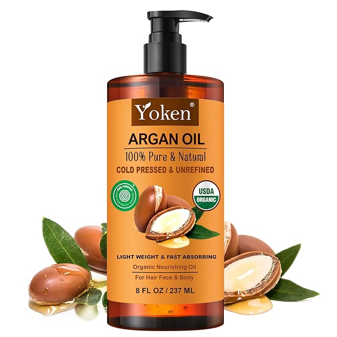 Yoken Argan Oil for Hair, Pure and Natural Morocco Argan Oil, Argon Oil For Hair, Scalp, Face & Skin Care, 100% Cold Pressed Hair Conditioner, Unrefined Argon Nails Carrier Oil (8 Fl Oz)