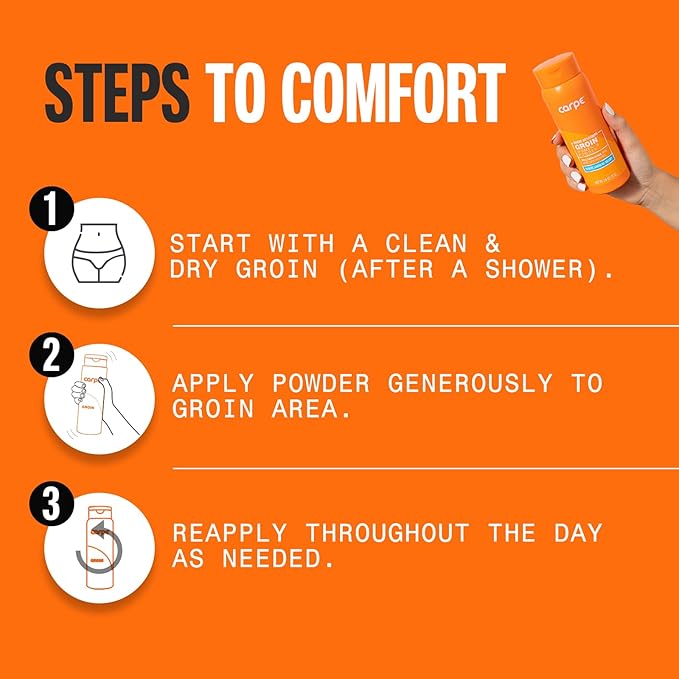 Carpe Sweat Absorbing Talc-Free Body Powder for Women, Anti-Chafing and Safe for Feminine Areas, White Jasmine Scent, 3 Pack