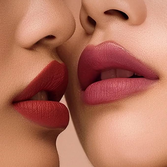 Queen Diary 4PCS Velvet Matte Lipstick for Women, Ash Pink Orange Toned Positive Red Black Tea Oxblood Rose Violet Lip Stain，Waterproof Lipstick Long Lasting Makeup Gift Sets (Set B)