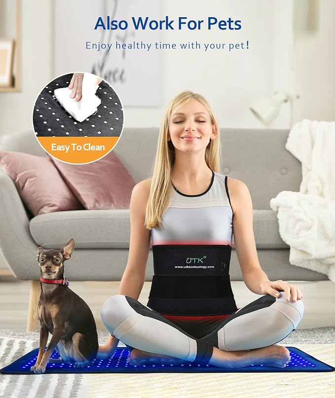 UTK 36" x 11" Blue & Red Light Therapy for Body, 330 LEDs Extra Large Near Infrared Light Therapy Pad, 470nm & 660nm & 850nm Light Blanket for Waist, Back, Belly, Knee Joint Muscle Pain Relief