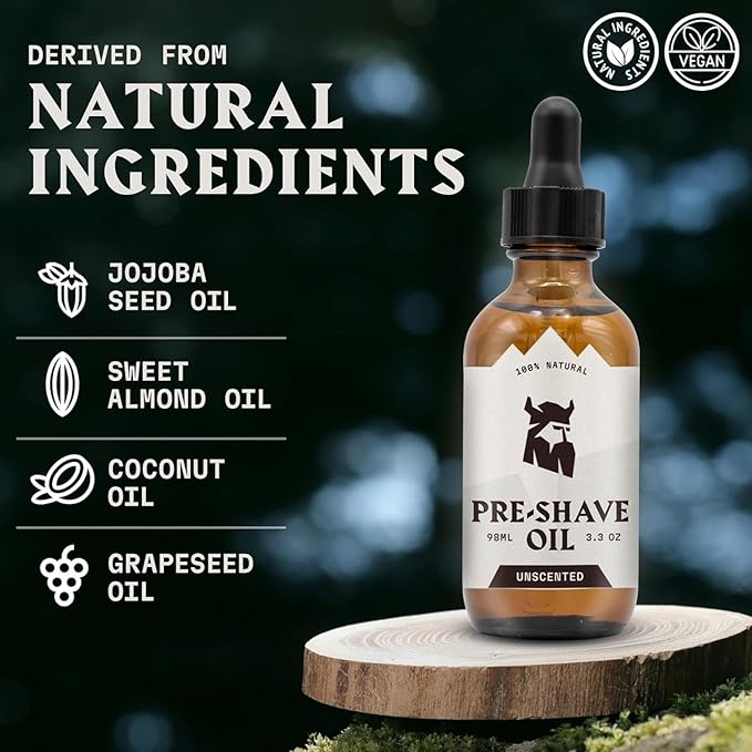 Striking Viking Unscented Pre Shave Oil - 3.3 fl oz, Pack of 1 - Slip & Glide for Safety Razors - Nourishing Hydration & Shaving Soap Alternative - Beard Oil Pre Shave