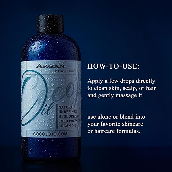 Cocojojo Deodorized Argan Oil for Hair Treatment Oils, Pure Argan Oil for Face, Unrefined Unscented Cold Pressed Extra Virgin - 32 Oz (Pack of 1) - Packaging May Vary