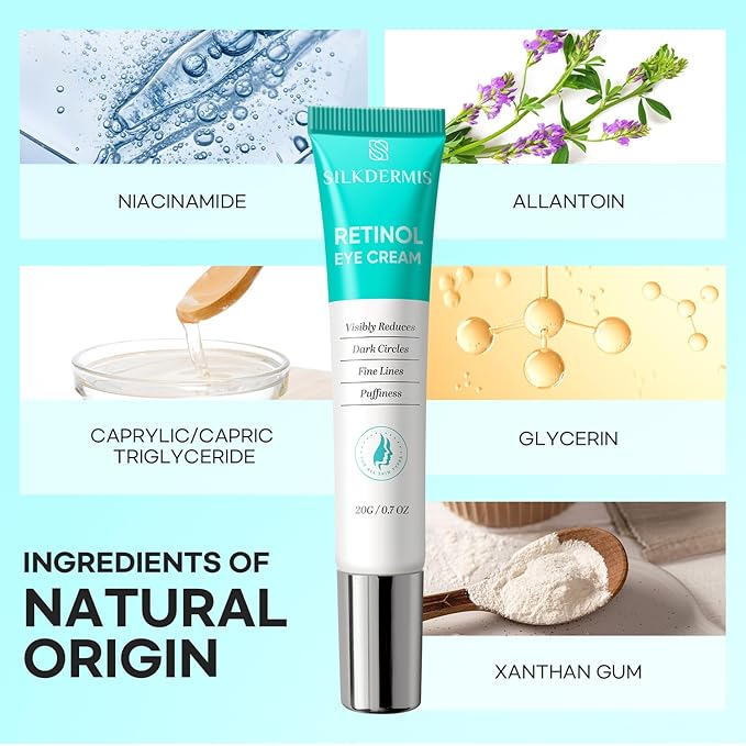 SLIKDERMIS Retinol Eye Cream for Dark Circles: Under Eye Cream for Wrinkles, Anti Aging - Eye Care, Advanced Formula Night Cream (30ml)