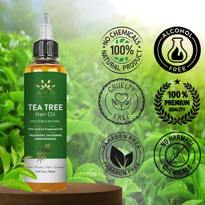 Tea Tree Oil for Hair 4.05 fl oz | With Jojoba & Grapeseed Oils | Soothes Itchy Scalp & Fights Dandruff | Moisturize Skin Strengthen Hair | Ideal for Both Men and Women | 4.05 fl oz