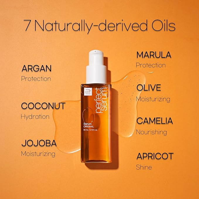 Mise En Scene Perfect Serum Original - Heat Protectant Hair Oil for Frizzy & Dry | Argan Oil | Visibly Smooths & Softens | Add Shine All Hair Types | Damage Repair | Fruity Floral Scent, 3.71 Fl Oz.