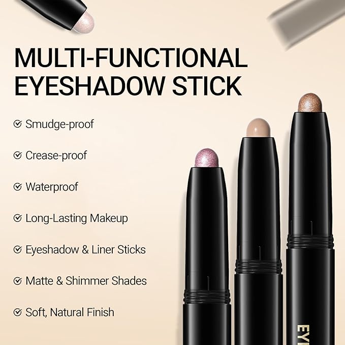 Erinde Waterproof Cream Eyeshadow Stick, Light Beige Nude Matte Eye Shadow Sticks, Creamy Eye Brightener Pencil Crayon, Buildable Blendable Long-Lasting Eye Shadow Stick, Vegan & Cruelty-Free, 11