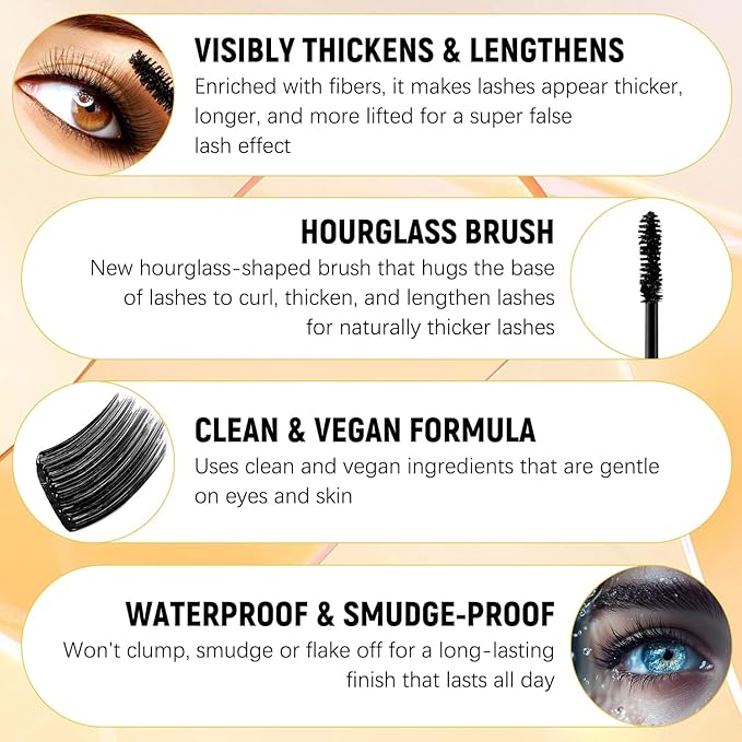 Bubble Mascara, Well-Defined Lashes And Enhances The Natural Look, Waterproof, Smudge-Proof, Waterproofcan Be Layered To Boost Curl (2PCS)