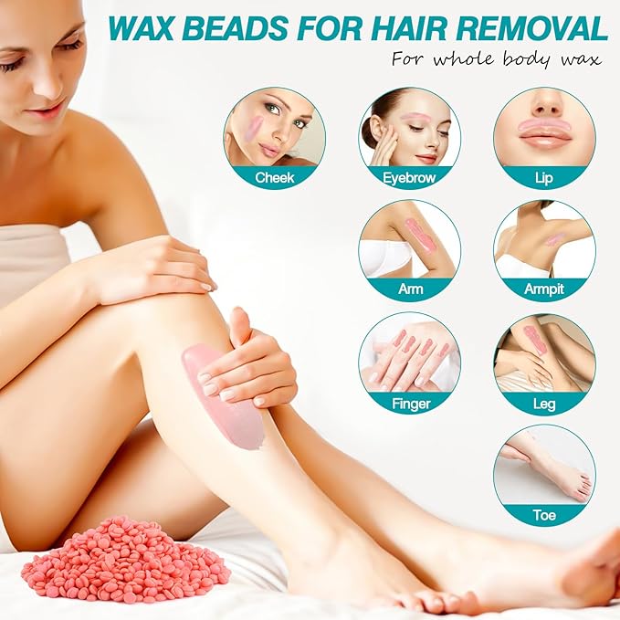 Wax Beads, 2.4lb Wax Beans for Hair Removal Sensitive Skin, Brazilian Coarse Waxing for Face, Bikini, Eyebrow, Back, Chest, Legs, Armpit, Waxing Beads for Women Men, 5 Silicone Stick, Tea Tree