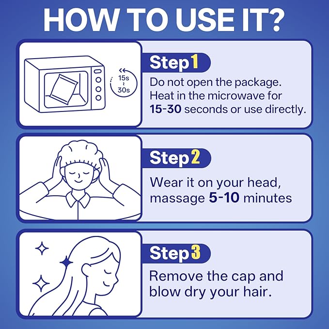 No Water Rinse Shampoo Caps, Microwavable Waterless Shampoo Cap for Bedridden Patients Elderly, Rinse Free Dry Hair Washing Caps for Camping, PH Balanced, Portable, Easy Life, 8 Pack